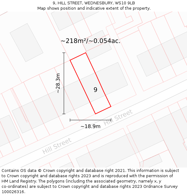 9, HILL STREET, WEDNESBURY, WS10 9LB: Plot and title map