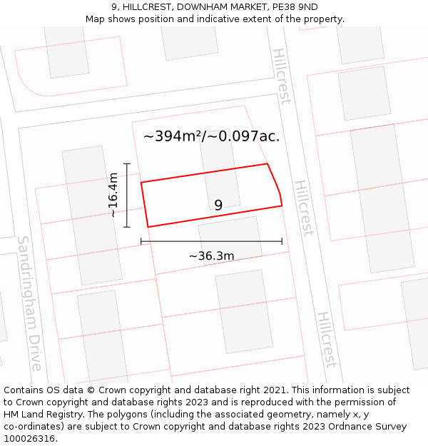 9, HILLCREST, DOWNHAM MARKET, PE38 9ND: Plot and title map