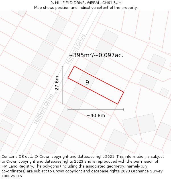 9, HILLFIELD DRIVE, WIRRAL, CH61 5UH: Plot and title map