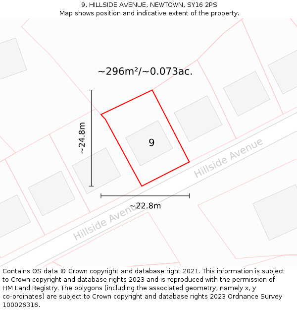 9, HILLSIDE AVENUE, NEWTOWN, SY16 2PS: Plot and title map