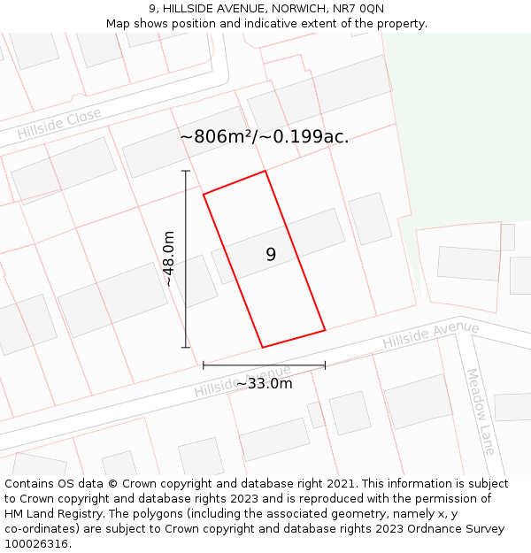 9, HILLSIDE AVENUE, NORWICH, NR7 0QN: Plot and title map