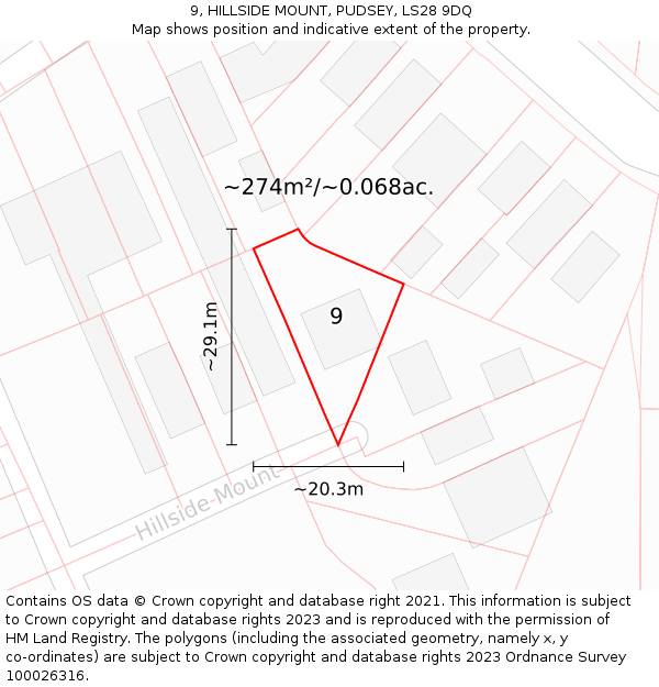 9, HILLSIDE MOUNT, PUDSEY, LS28 9DQ: Plot and title map