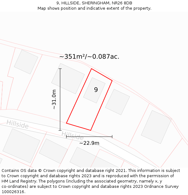 9, HILLSIDE, SHERINGHAM, NR26 8DB: Plot and title map