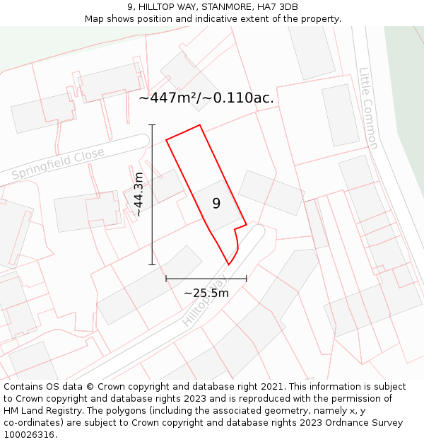 9, HILLTOP WAY, STANMORE, HA7 3DB: Plot and title map