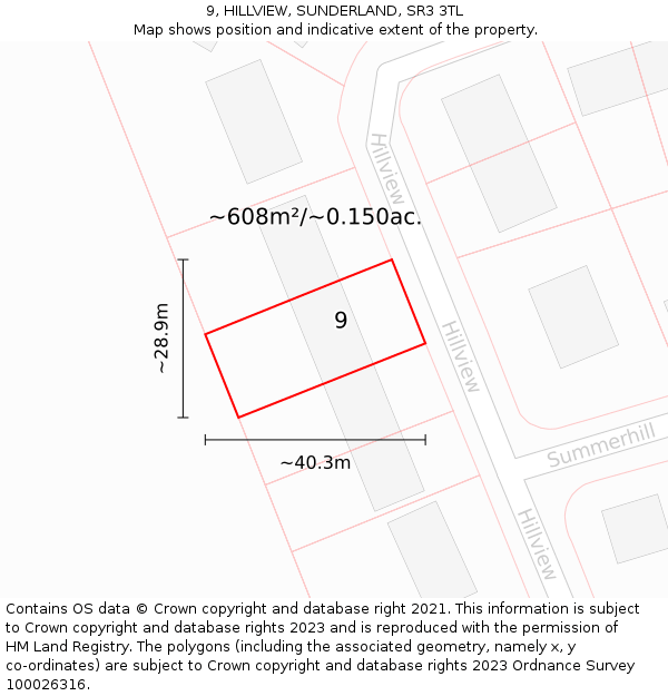 9, HILLVIEW, SUNDERLAND, SR3 3TL: Plot and title map