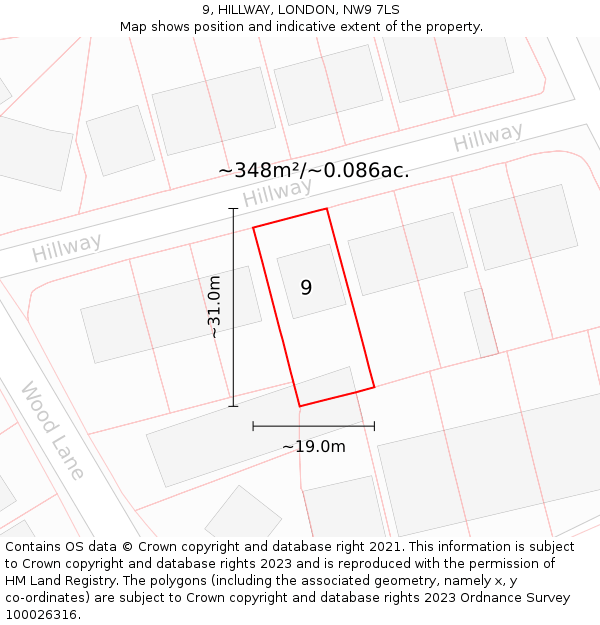 9, HILLWAY, LONDON, NW9 7LS: Plot and title map