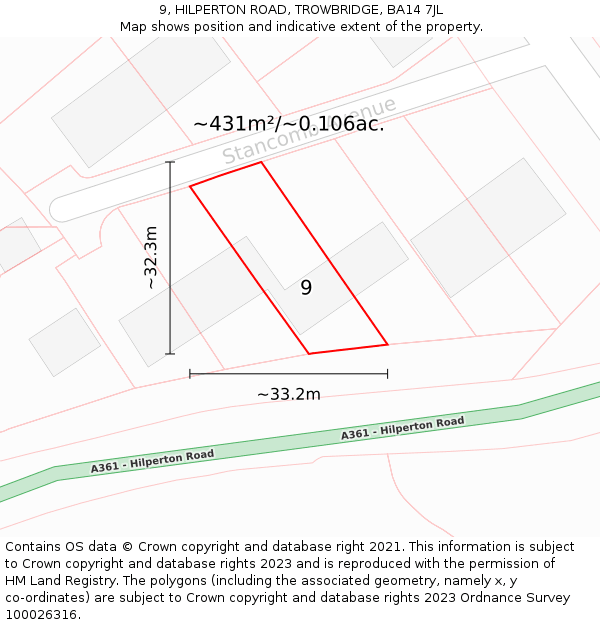 9, HILPERTON ROAD, TROWBRIDGE, BA14 7JL: Plot and title map