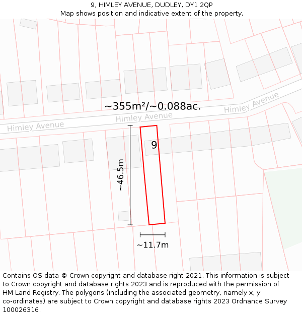 9, HIMLEY AVENUE, DUDLEY, DY1 2QP: Plot and title map