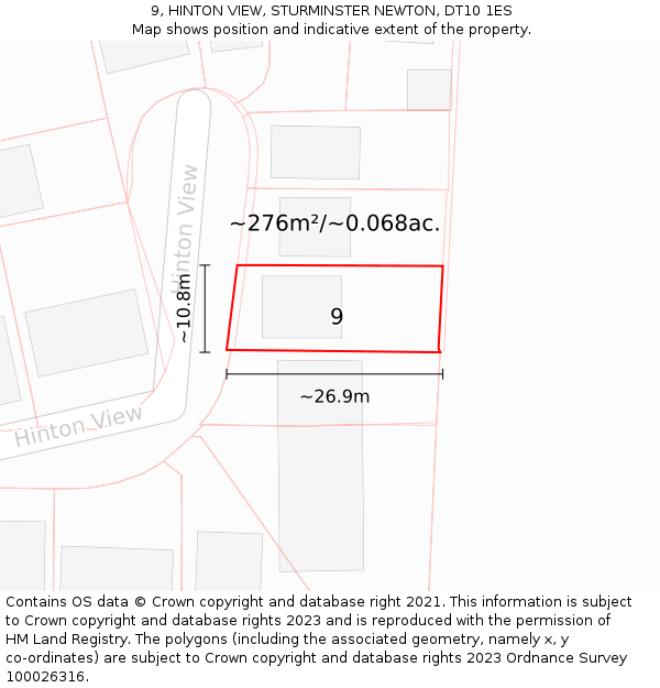 9, HINTON VIEW, STURMINSTER NEWTON, DT10 1ES: Plot and title map