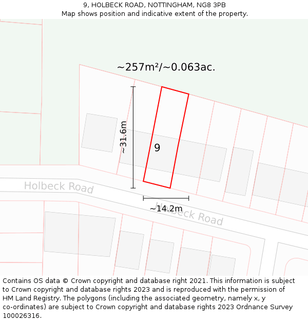 9, HOLBECK ROAD, NOTTINGHAM, NG8 3PB: Plot and title map