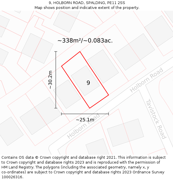 9, HOLBORN ROAD, SPALDING, PE11 2SS: Plot and title map