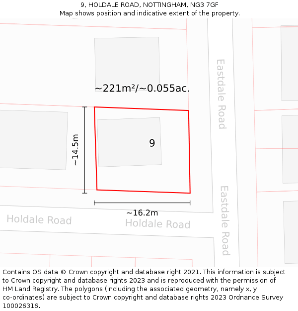 9, HOLDALE ROAD, NOTTINGHAM, NG3 7GF: Plot and title map