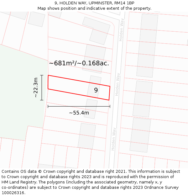 9, HOLDEN WAY, UPMINSTER, RM14 1BP: Plot and title map