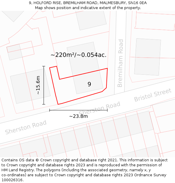 9, HOLFORD RISE, BREMILHAM ROAD, MALMESBURY, SN16 0EA: Plot and title map