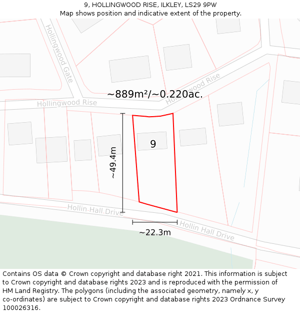 9, HOLLINGWOOD RISE, ILKLEY, LS29 9PW: Plot and title map