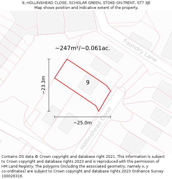 9, HOLLINSHEAD CLOSE, SCHOLAR GREEN, STOKE-ON-TRENT, ST7 3JE: Plot and title map