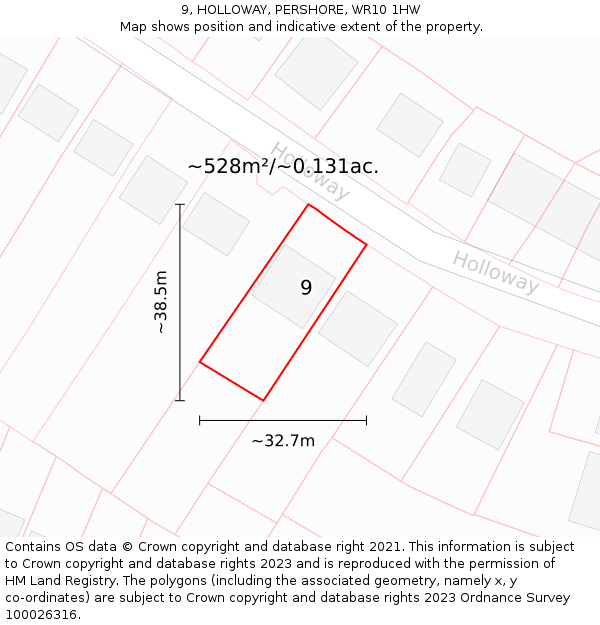 9, HOLLOWAY, PERSHORE, WR10 1HW: Plot and title map