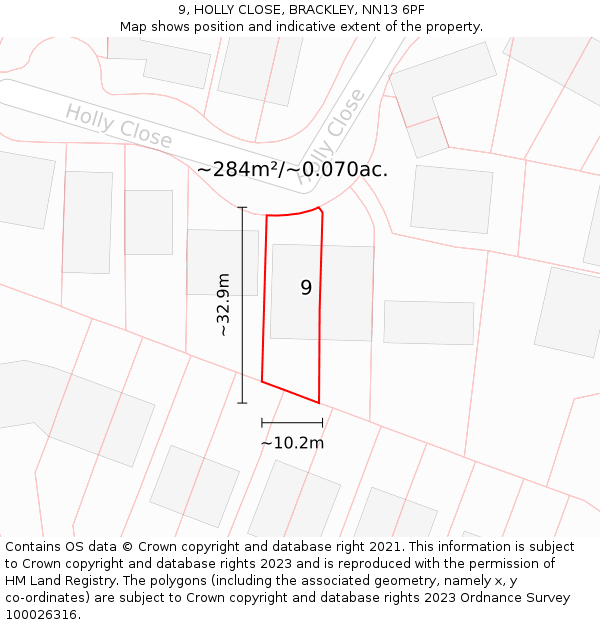 9, HOLLY CLOSE, BRACKLEY, NN13 6PF: Plot and title map