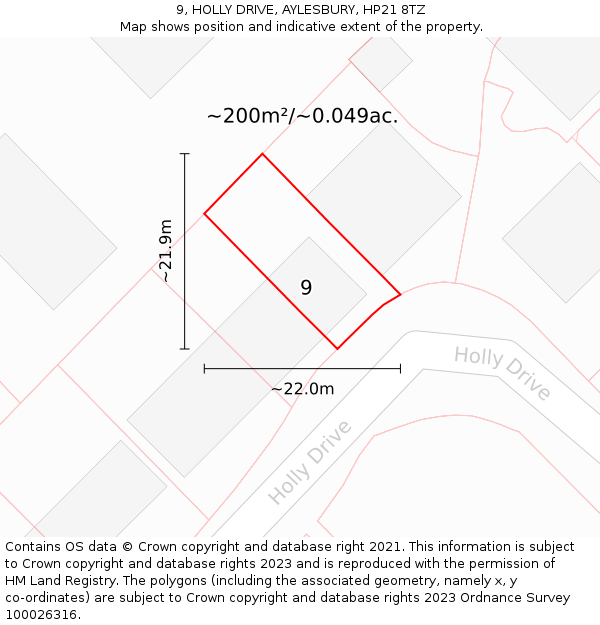 9, HOLLY DRIVE, AYLESBURY, HP21 8TZ: Plot and title map