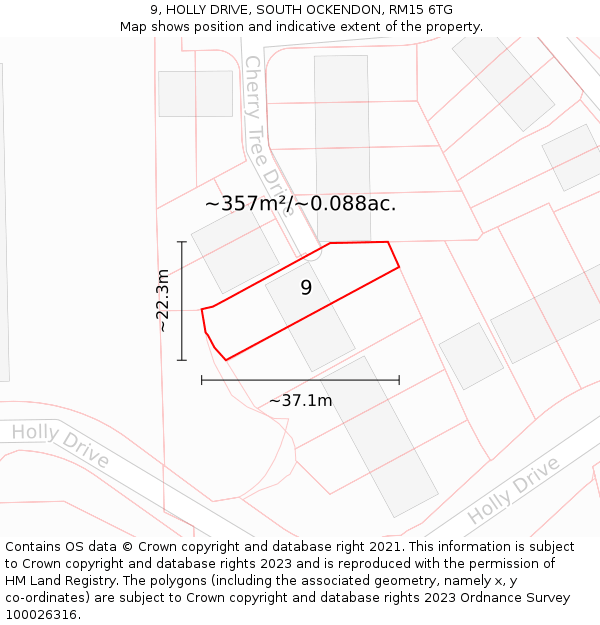 9, HOLLY DRIVE, SOUTH OCKENDON, RM15 6TG: Plot and title map