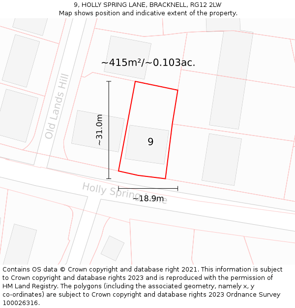 9, HOLLY SPRING LANE, BRACKNELL, RG12 2LW: Plot and title map