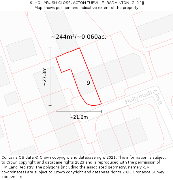 9, HOLLYBUSH CLOSE, ACTON TURVILLE, BADMINTON, GL9 1JJ: Plot and title map