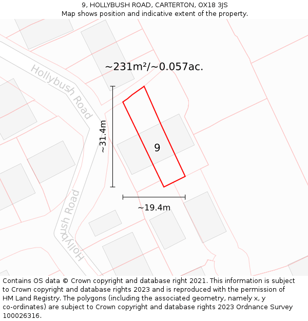 9, HOLLYBUSH ROAD, CARTERTON, OX18 3JS: Plot and title map