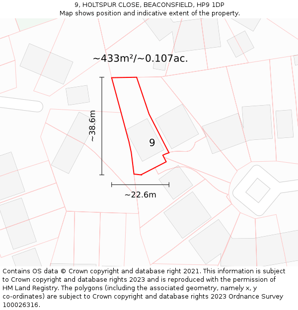 9, HOLTSPUR CLOSE, BEACONSFIELD, HP9 1DP: Plot and title map