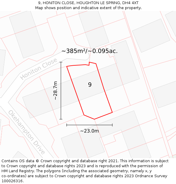 9, HONITON CLOSE, HOUGHTON LE SPRING, DH4 4XT: Plot and title map