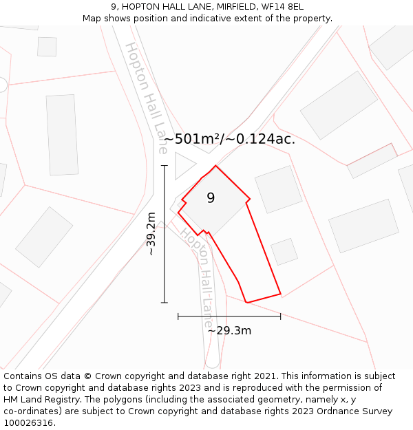 9, HOPTON HALL LANE, MIRFIELD, WF14 8EL: Plot and title map