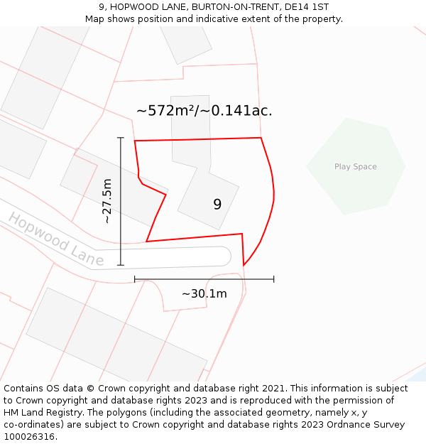 9, HOPWOOD LANE, BURTON-ON-TRENT, DE14 1ST: Plot and title map