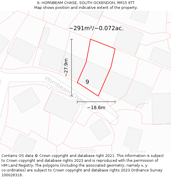 9, HORNBEAM CHASE, SOUTH OCKENDON, RM15 6TT: Plot and title map