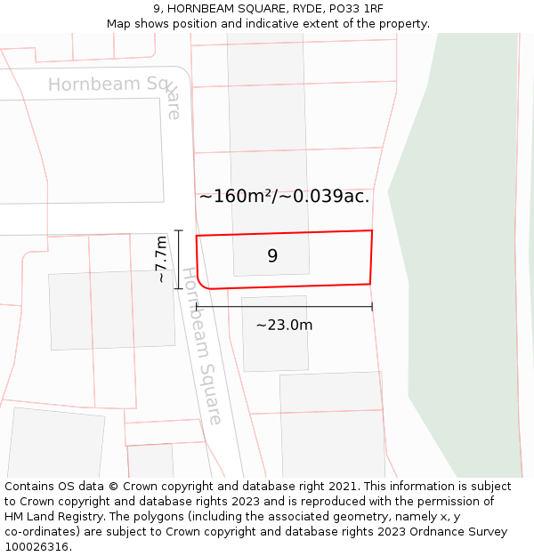 9, HORNBEAM SQUARE, RYDE, PO33 1RF: Plot and title map