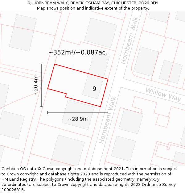 9, HORNBEAM WALK, BRACKLESHAM BAY, CHICHESTER, PO20 8FN: Plot and title map