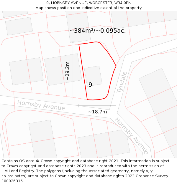 9, HORNSBY AVENUE, WORCESTER, WR4 0PN: Plot and title map