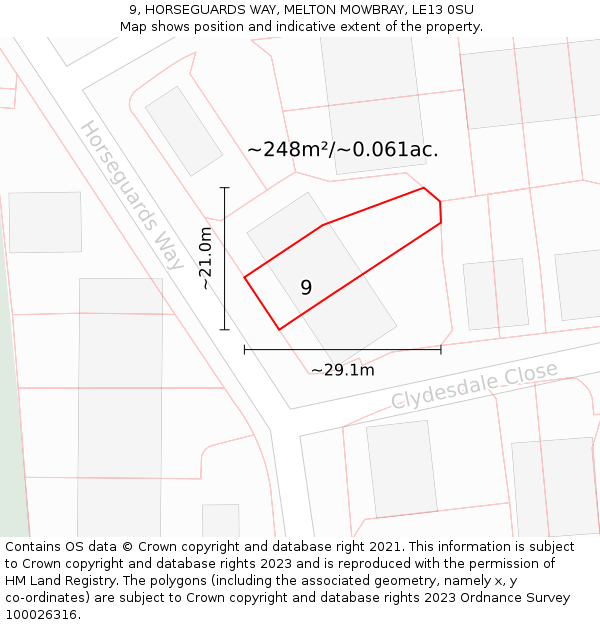 9, HORSEGUARDS WAY, MELTON MOWBRAY, LE13 0SU: Plot and title map