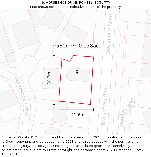 9, HORSESHOE DRIVE, ROMSEY, SO51 7TP: Plot and title map