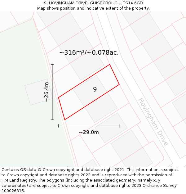 9, HOVINGHAM DRIVE, GUISBOROUGH, TS14 6GD: Plot and title map