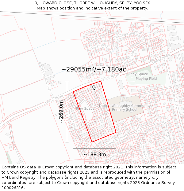 9, HOWARD CLOSE, THORPE WILLOUGHBY, SELBY, YO8 9FX: Plot and title map