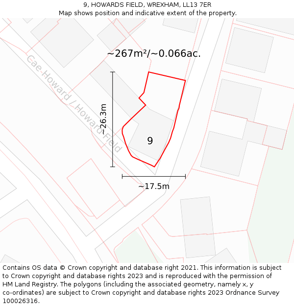 9, HOWARDS FIELD, WREXHAM, LL13 7ER: Plot and title map