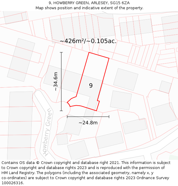 9, HOWBERRY GREEN, ARLESEY, SG15 6ZA: Plot and title map