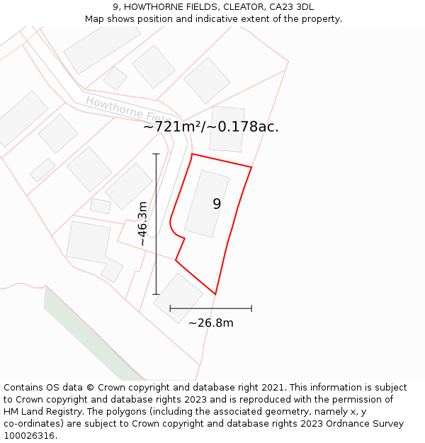 9, HOWTHORNE FIELDS, CLEATOR, CA23 3DL: Plot and title map