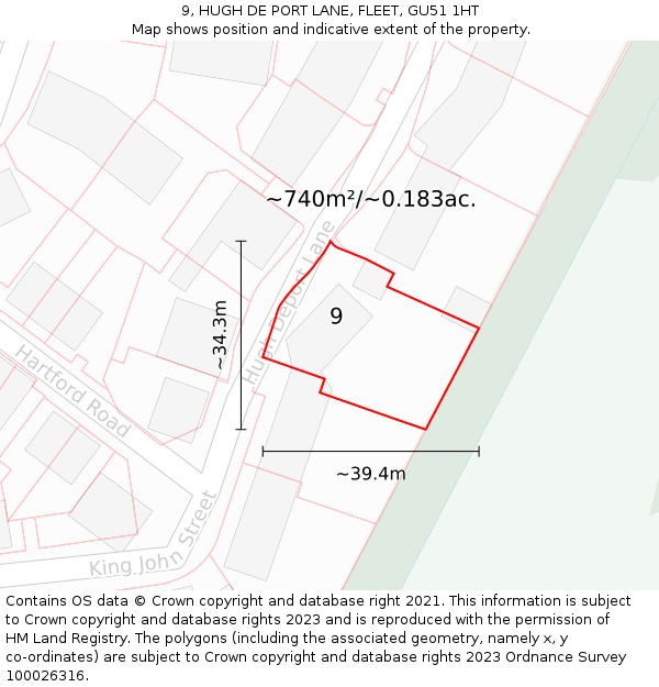 9, HUGH DE PORT LANE, FLEET, GU51 1HT: Plot and title map