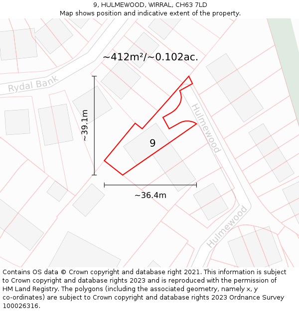 9, HULMEWOOD, WIRRAL, CH63 7LD: Plot and title map