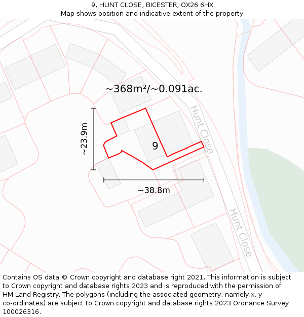 9, HUNT CLOSE, BICESTER, OX26 6HX: Plot and title map