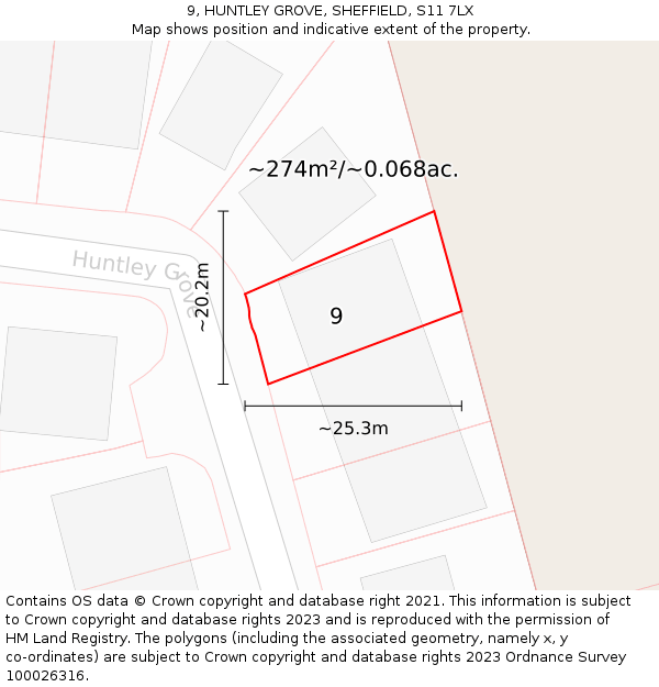 9, HUNTLEY GROVE, SHEFFIELD, S11 7LX: Plot and title map