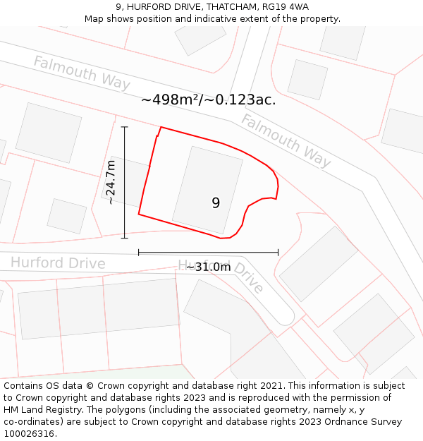 9, HURFORD DRIVE, THATCHAM, RG19 4WA: Plot and title map