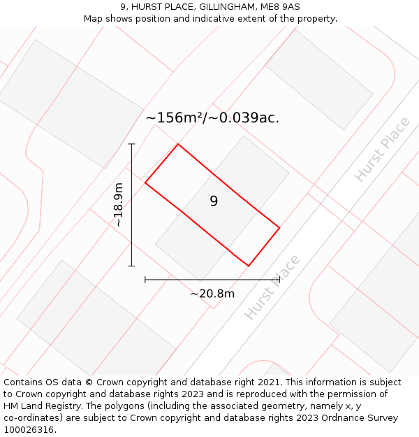 9, HURST PLACE, GILLINGHAM, ME8 9AS: Plot and title map