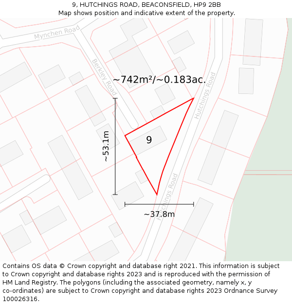 9, HUTCHINGS ROAD, BEACONSFIELD, HP9 2BB: Plot and title map