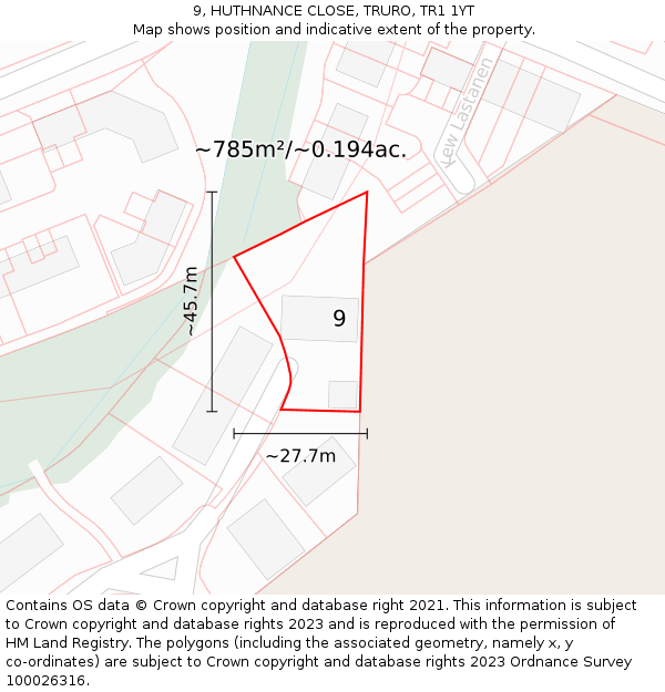 9, HUTHNANCE CLOSE, TRURO, TR1 1YT: Plot and title map
